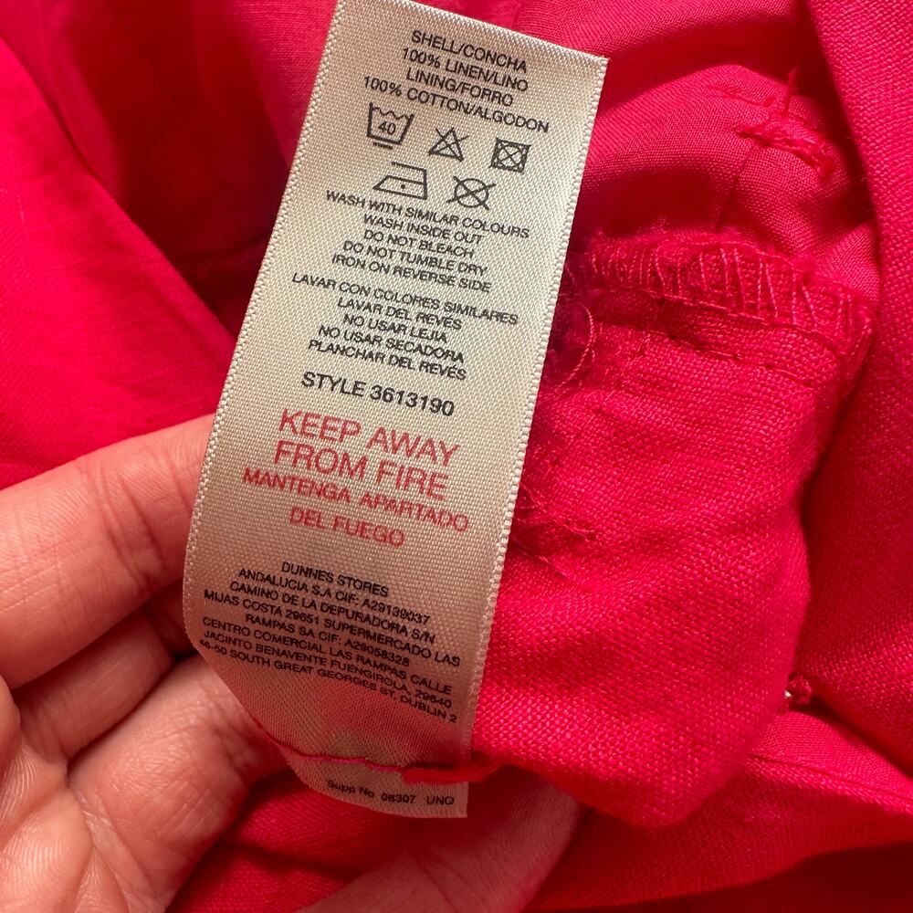 100% Linen Sz 8 Hot Pink Wide Leg Jumpsuit with Pockets Belted Natural Fibers - Picture 11 of 15